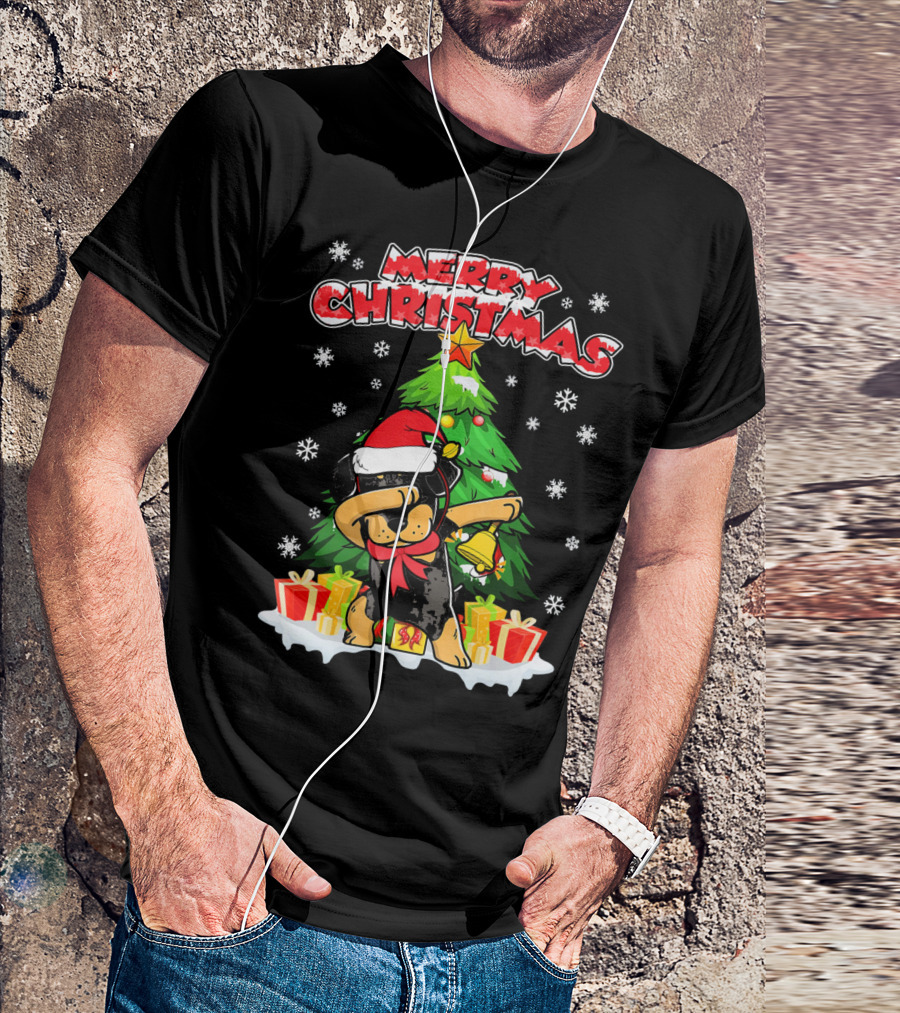 Merry Christmas Dabbing Rottweiler With Santa Hat And Gifts T-Shirt