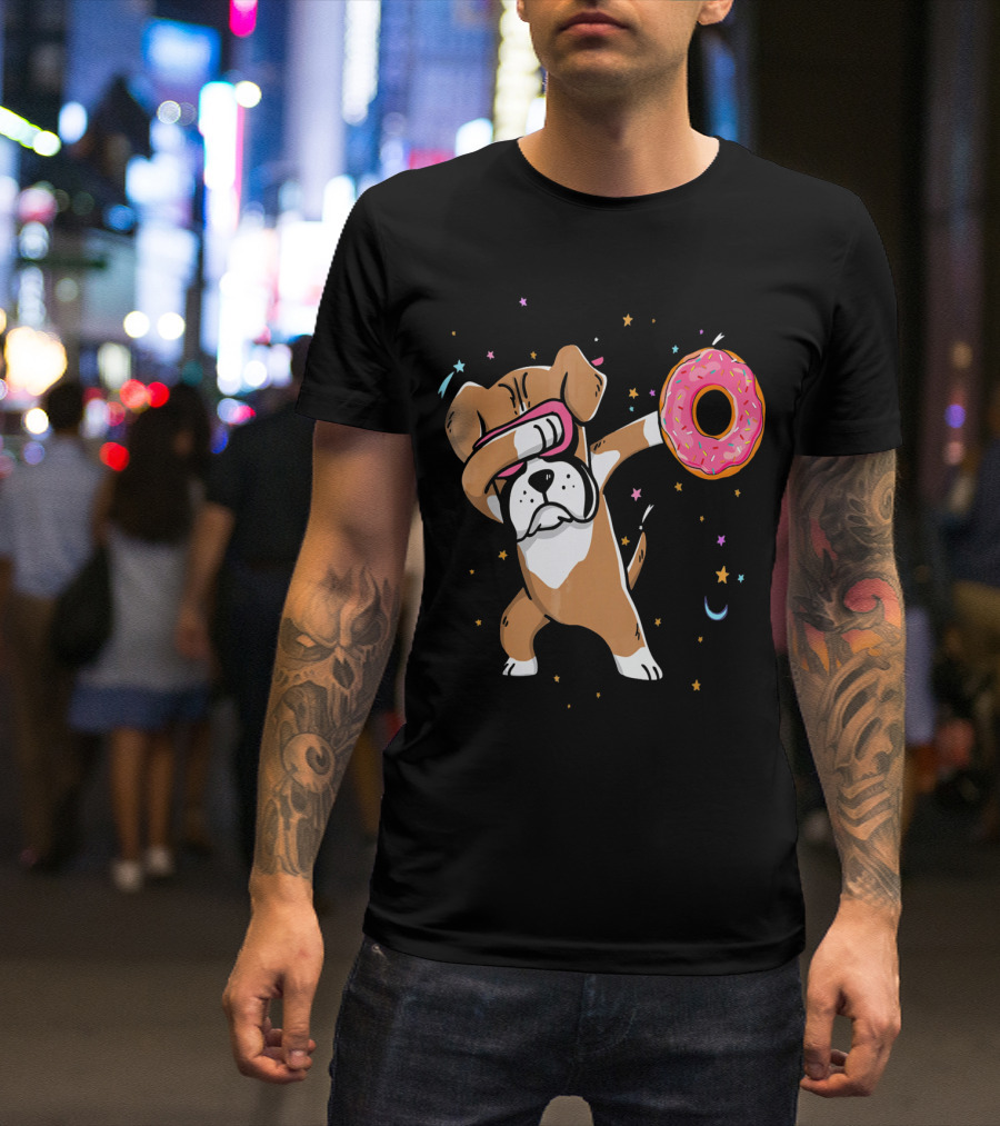 Funny Donut Day Dabbing Boxer With Sprinkled Donut In Stars And Moon T-Shirt