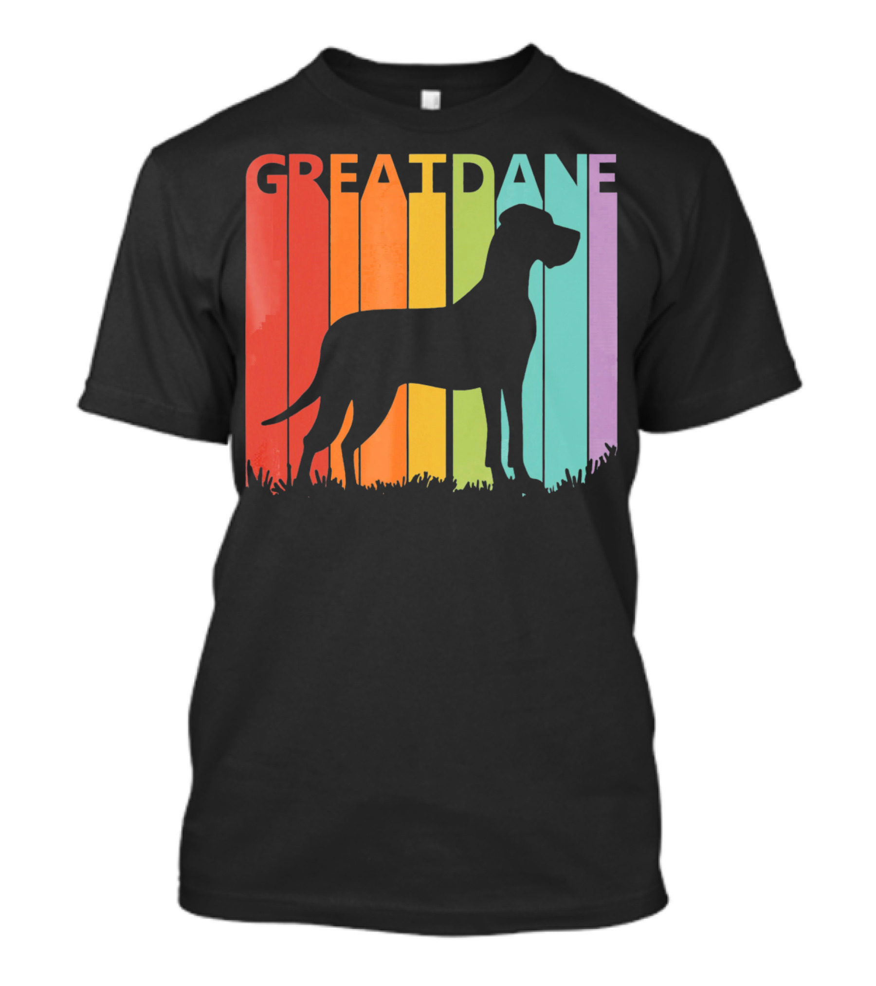Great Dane Dog Silhouette Retro Rainbow Stripes T-Shirt