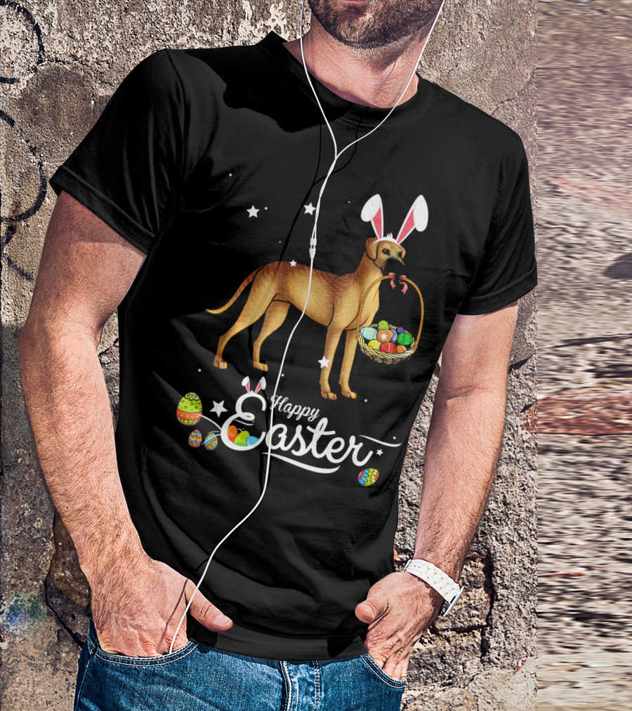 Happy Easter Great Dane Bunny Ears With Eggs Basket T-Shirt
