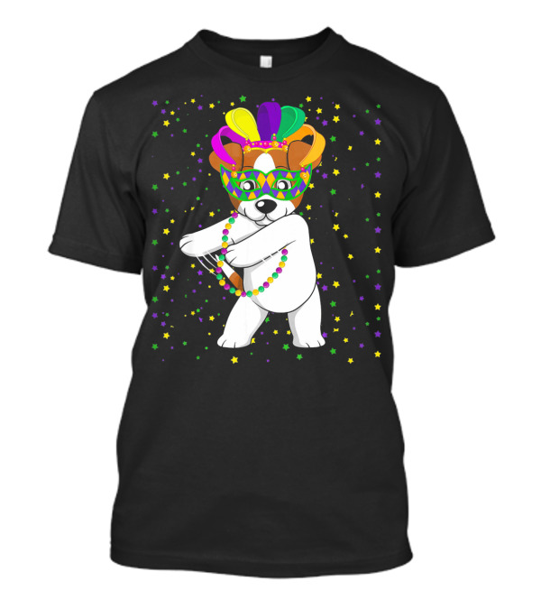 Jack Russell Flossing Jester Hat Mardi Gras Beads Dog T-Shirt