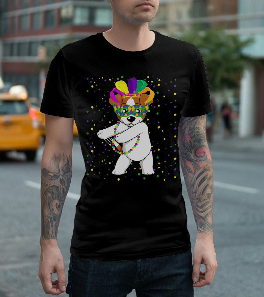 Jack Russell Flossing Jester Hat Mardi Gras Beads Dog T-Shirt