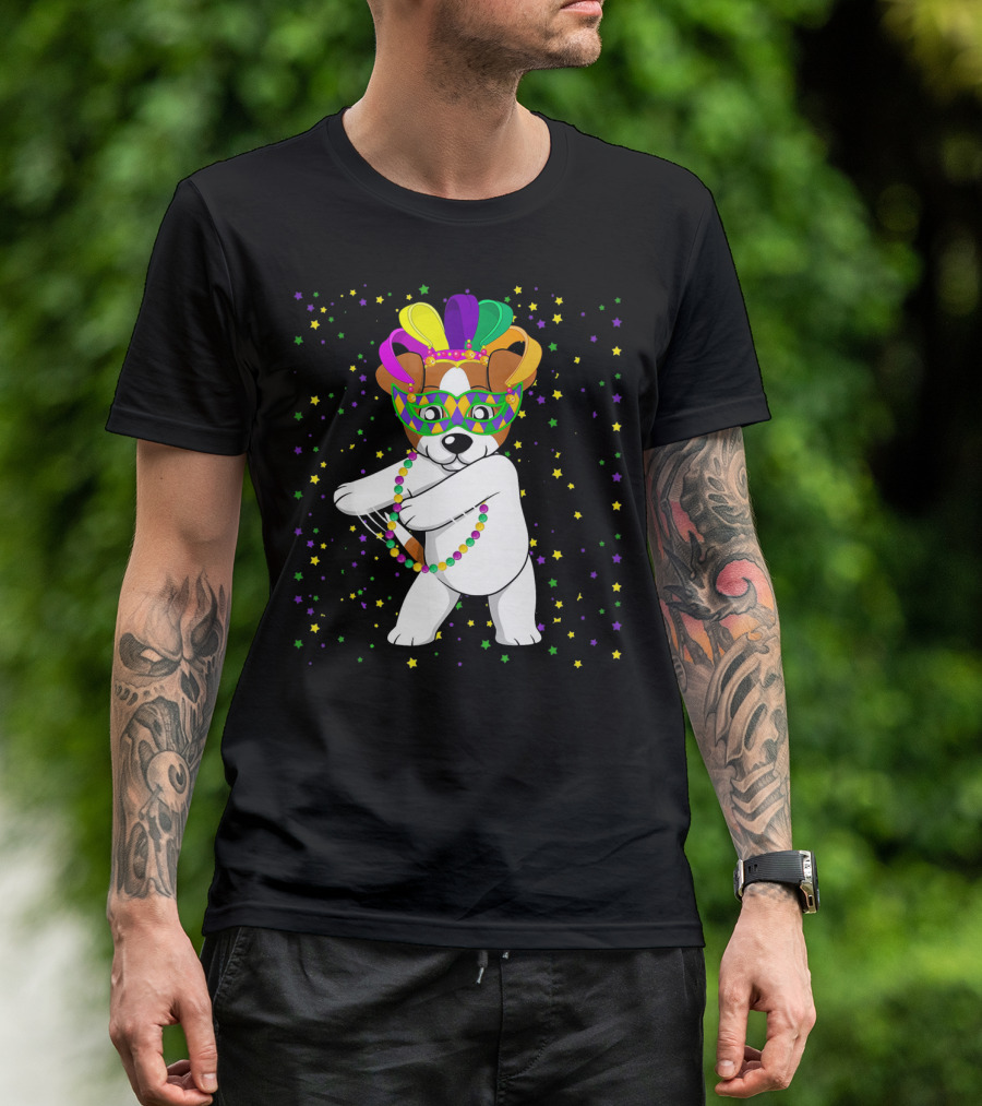 Jack Russell Flossing Jester Hat Mardi Gras Beads Dog T-Shirt