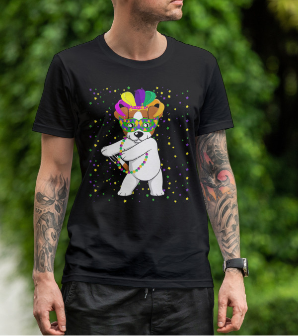 Jack Russell Flossing Jester Hat Mardi Gras Beads Dog T-Shirt