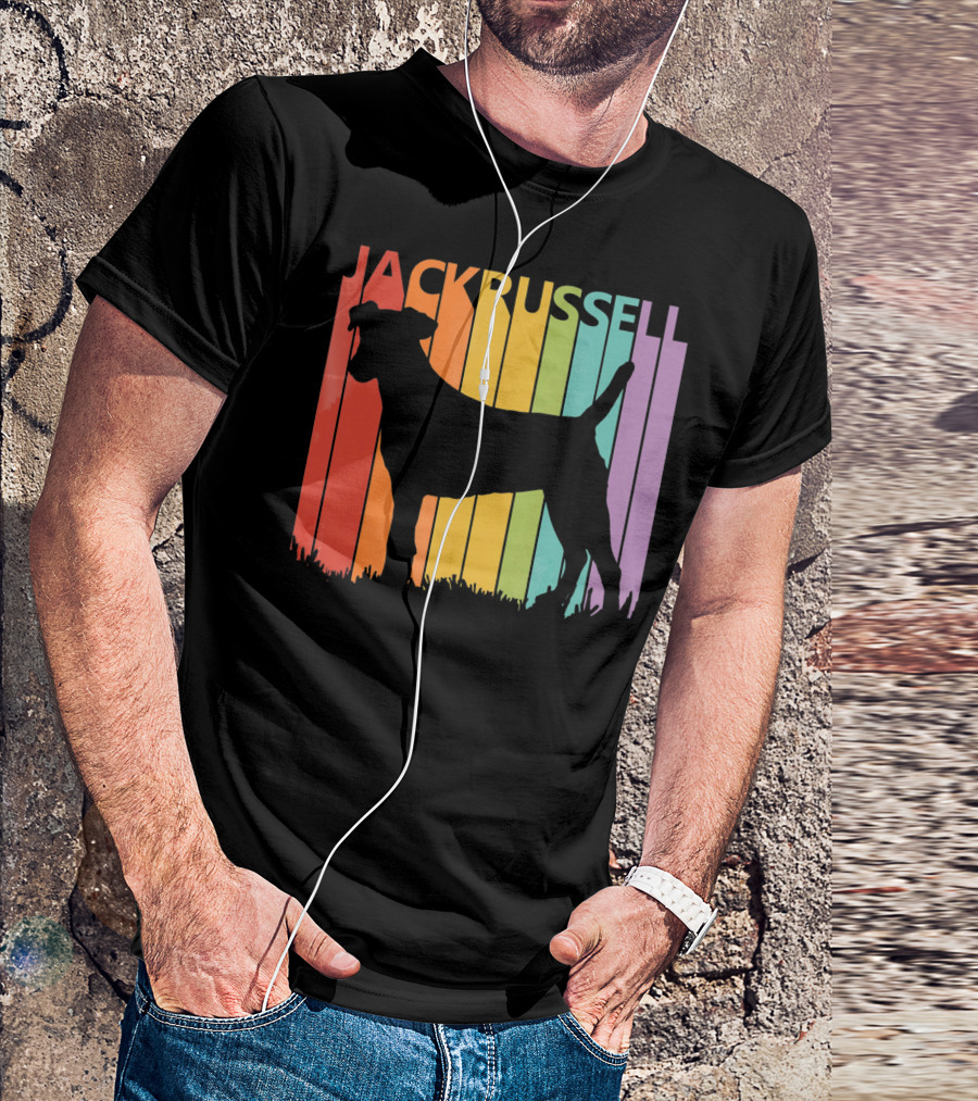 Jack Russell Silhouette Rainbow Stripes T-Shirt
