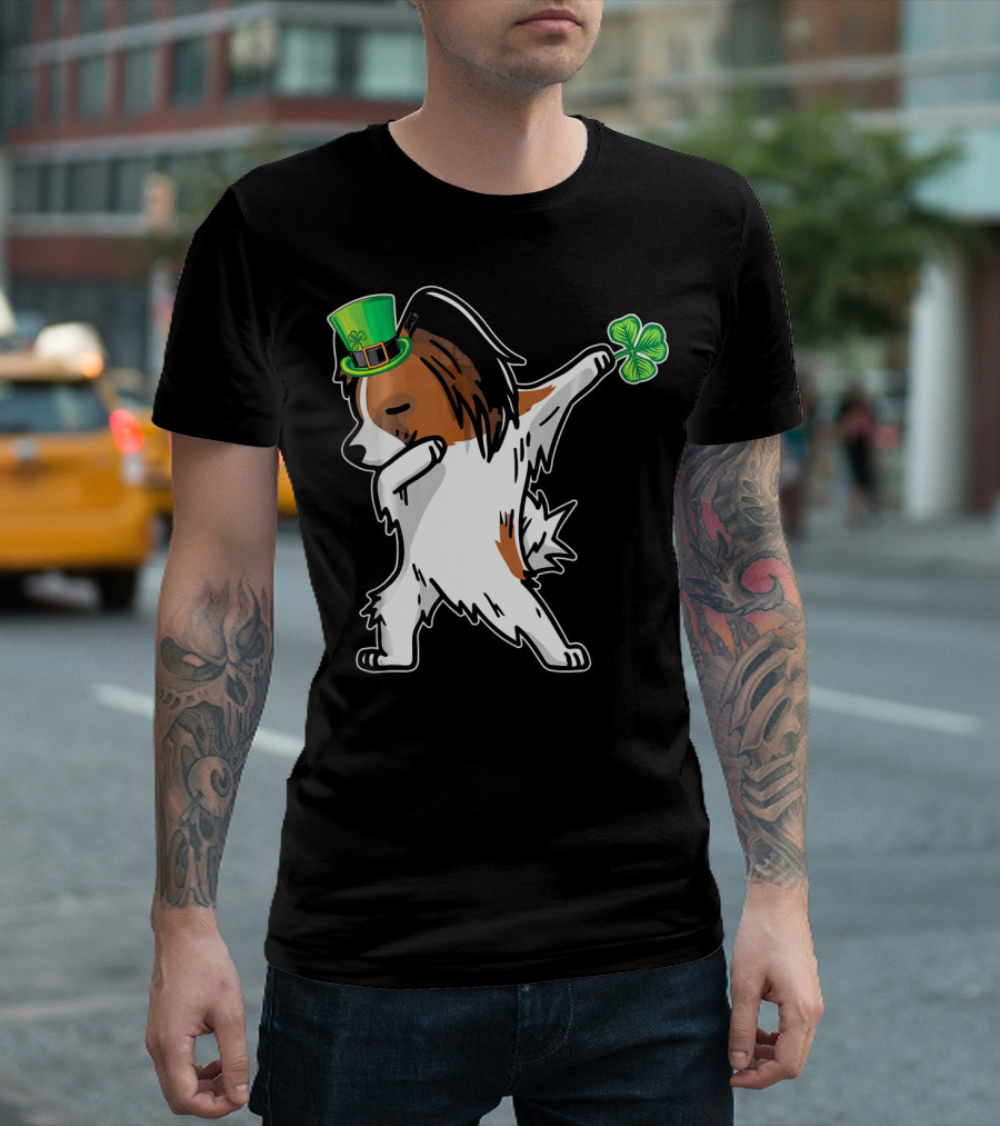 Papillon Dab Dabbing Dance with Shamrock and Leprechaun Hat T-Shirt