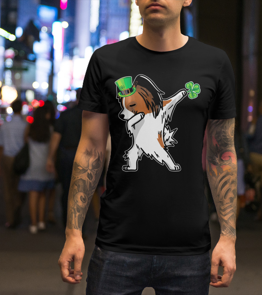 Papillon Dab Dabbing Dance With Shamrock And Leprechaun Hat T-Shirt