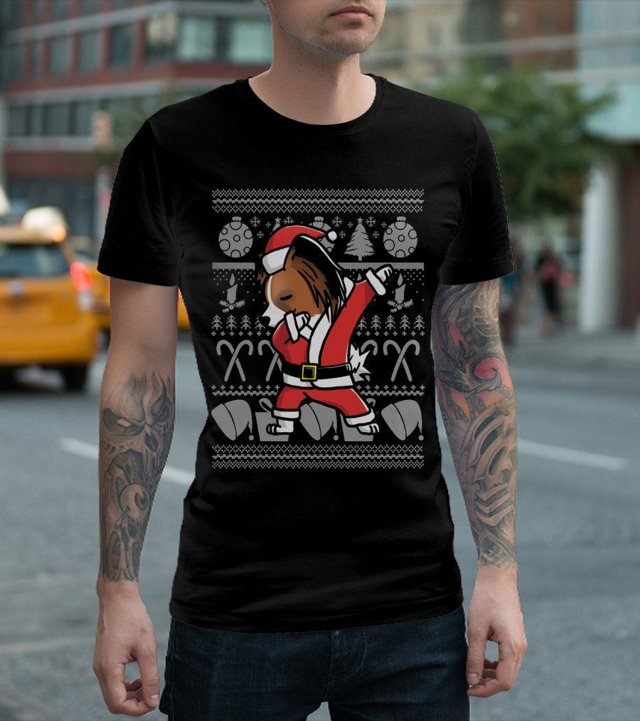 Funny Christmas Papillon Dabbing Santa Dog Dab T-Shirt