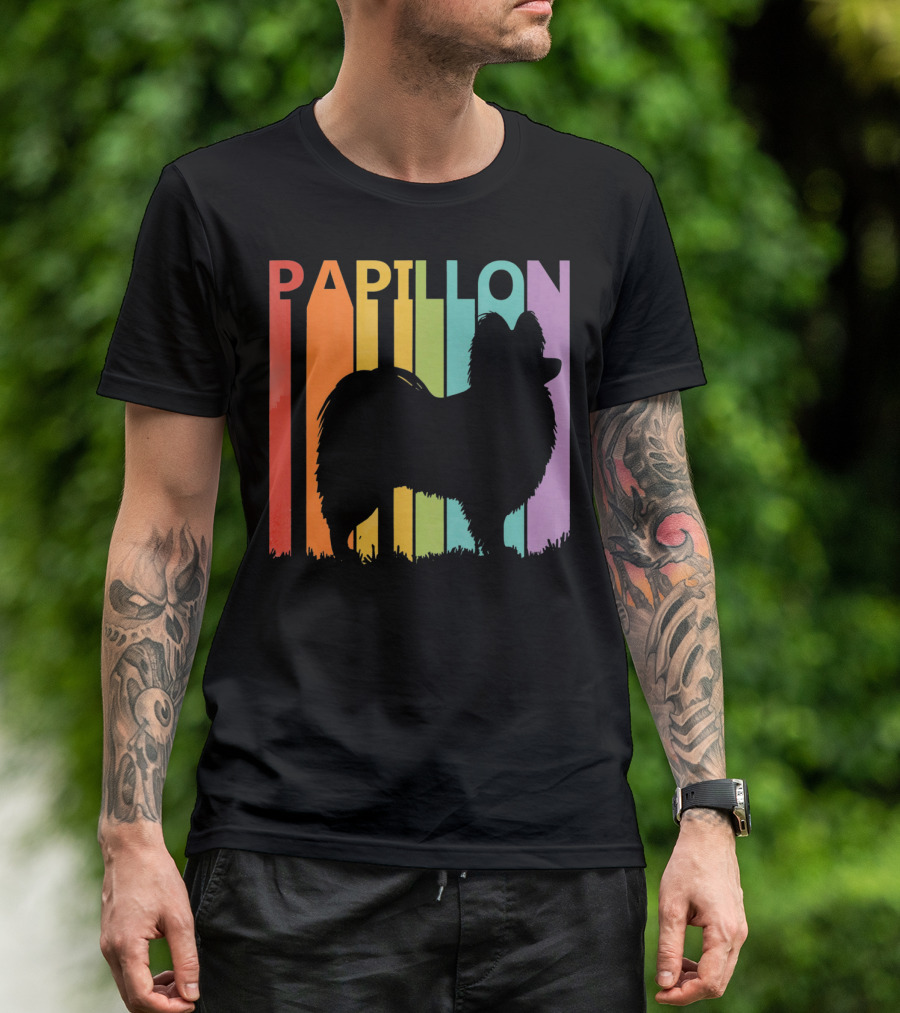 Papillon Dog Silhouette With Colorful T-Shirt