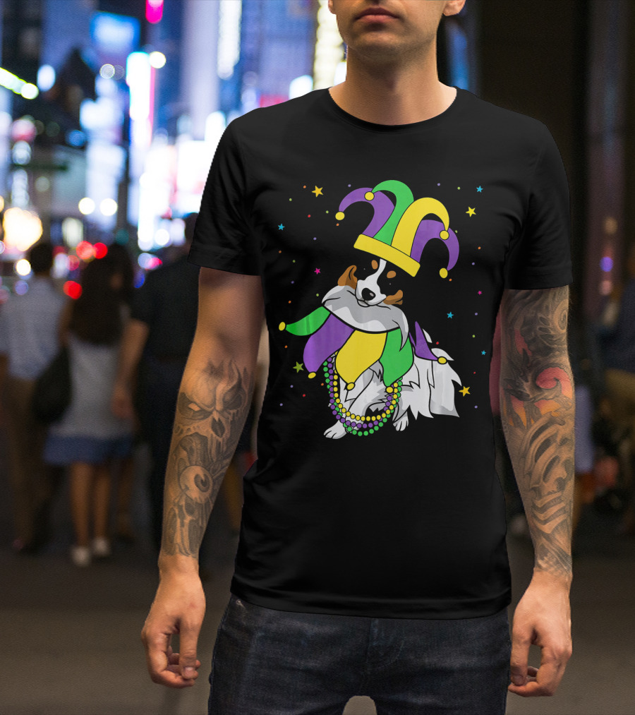 Funny Papillon Jester Hat Mardi Gras Bead Colorful Stars T-Shirt