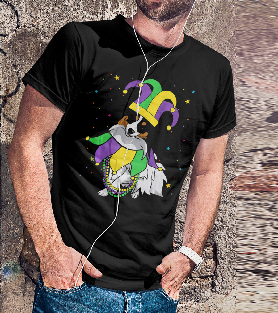 Funny Papillon Jester Hat Mardi Gras Bead Colorful Stars T-Shirt