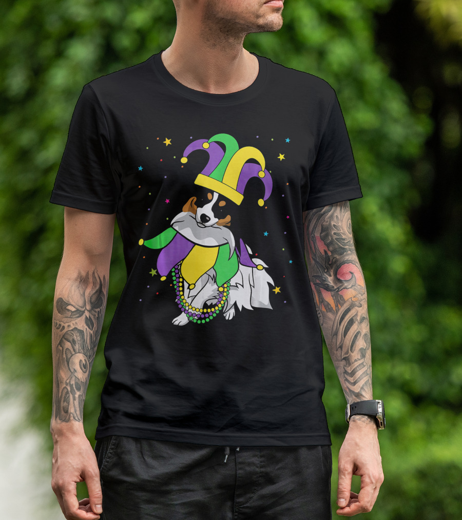 Funny Papillon Jester Hat Mardi Gras Bead Colorful Stars T-Shirt