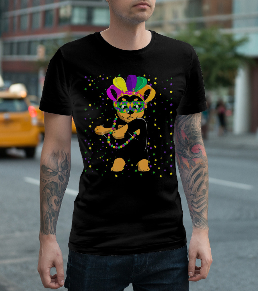 Rottweiler Flossing Beads Jester Hat Mardi Gras Fun T-Shirt