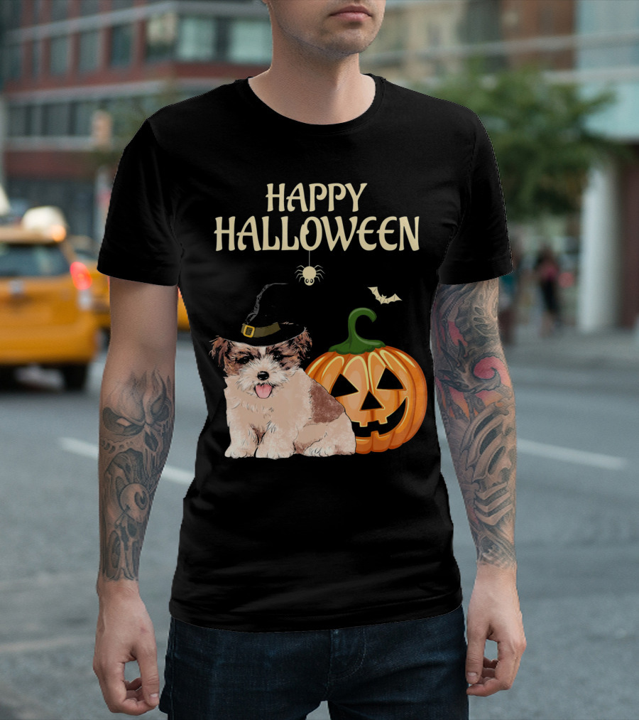 Happy Halloween Shih Tzu with Pumpkin and Witch Hat T-Shirt