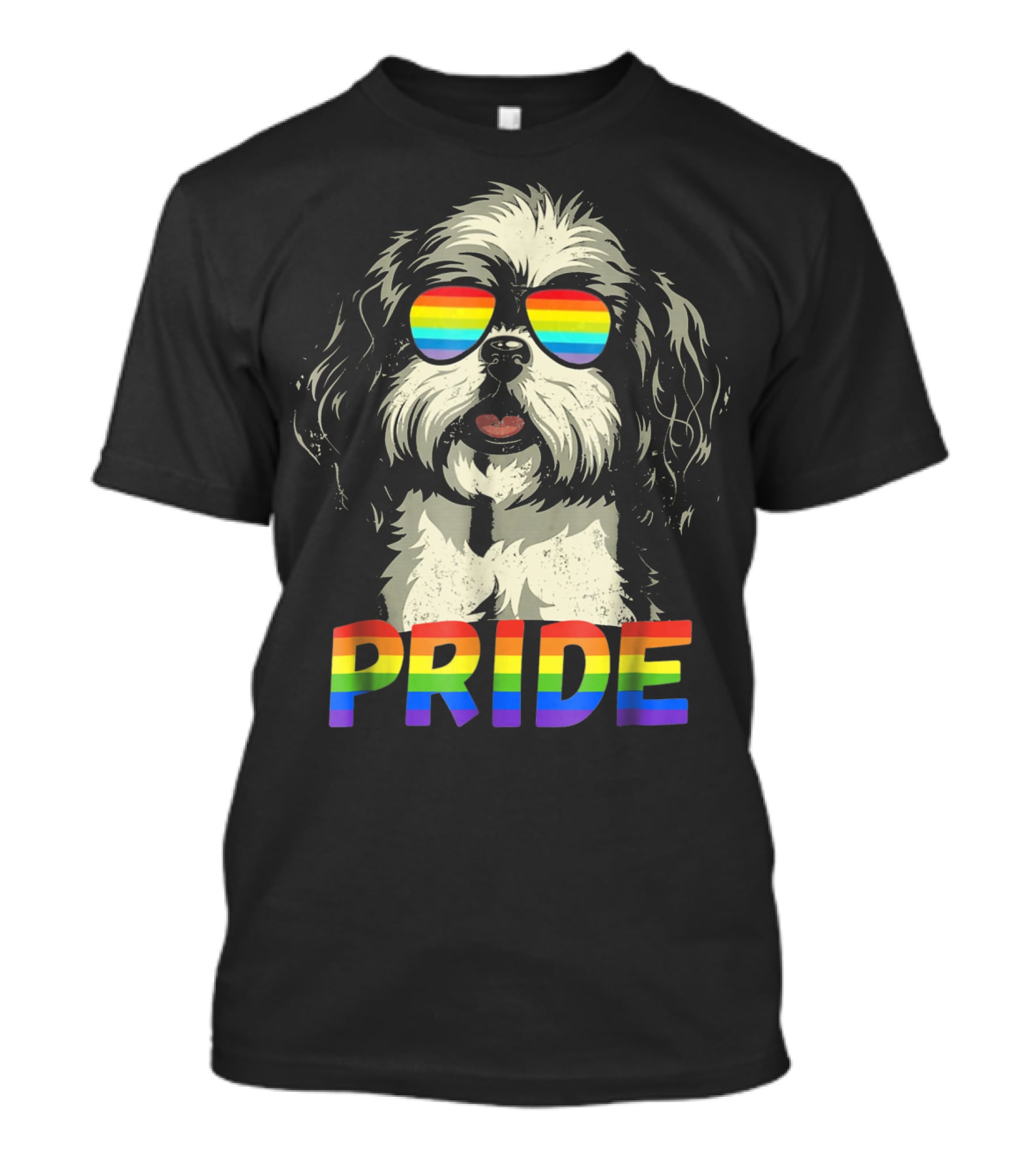 Pride Shih Tzu With Gay Pride Flag Sunglasses For Dog Lovers T-Shirt