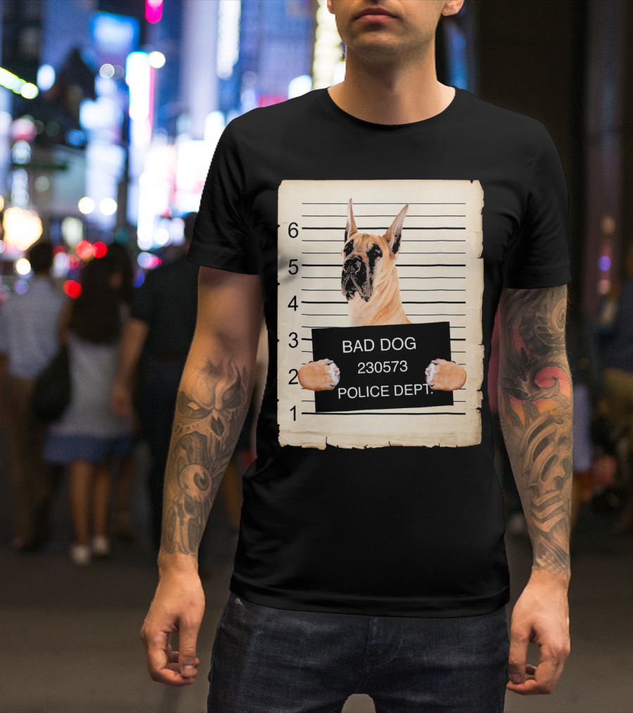 Great Dane Bad Dog Police Dept Mugshot 230573 T-Shirt