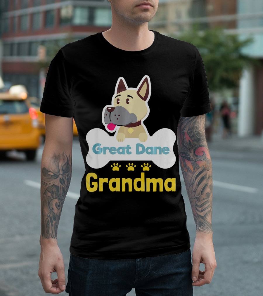 Great Dane Grandma Dog Bone with Paw Prints T-Shirt