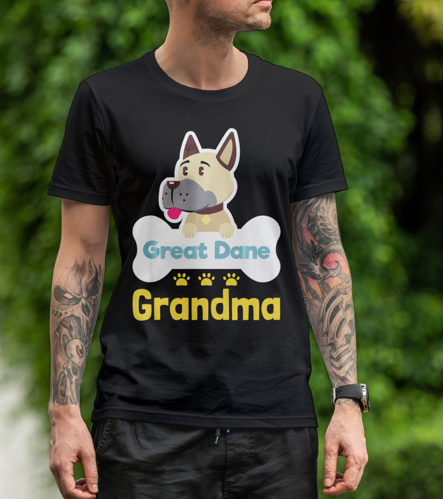 Great Dane Grandma Dog Bone With Paw Prints T-Shirt