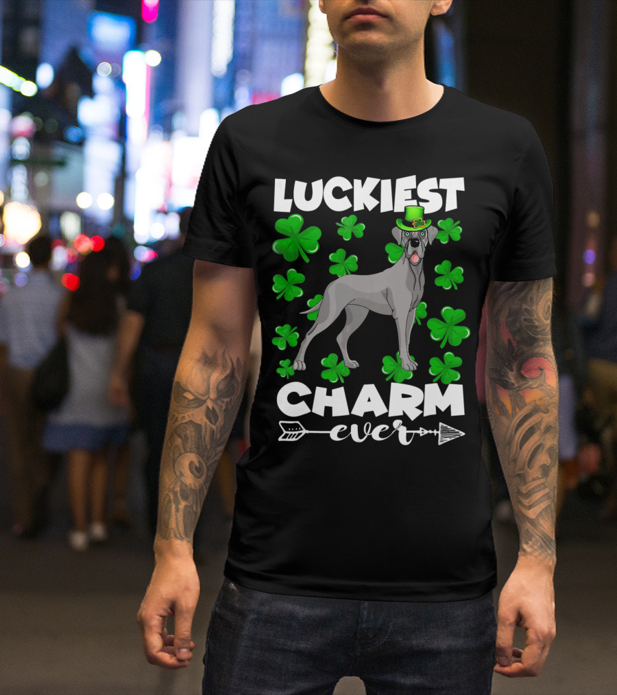 Luckiest Charm Ever Great Dane Shamrocks Hat T-Shirt