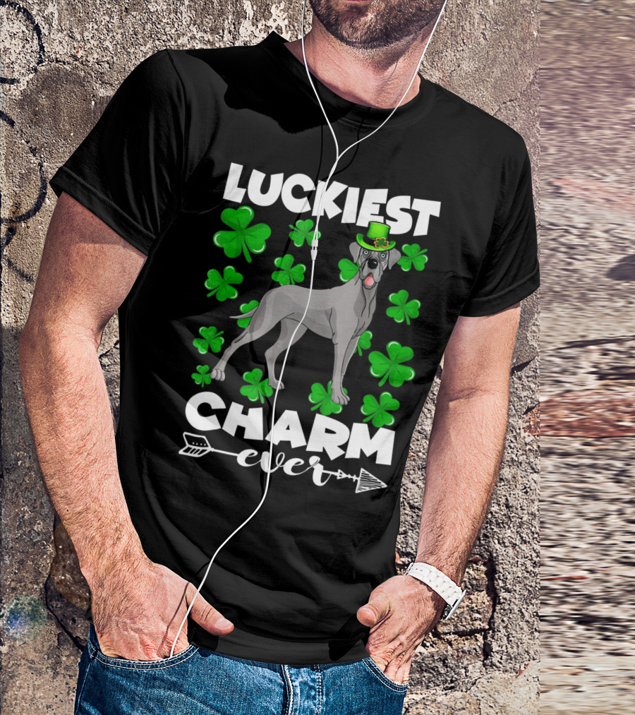 Luckiest Charm Ever Great Dane Shamrocks Hat T-Shirt