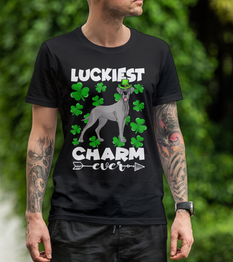 Luckiest Charm Ever Great Dane Shamrocks Hat T-Shirt