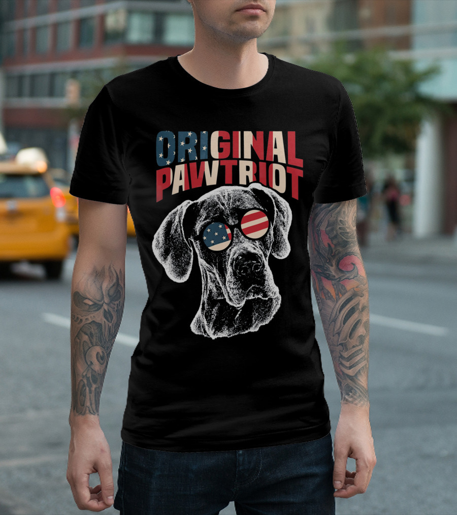 Original Pawtriot Great Dane USA Flag Funny July T-Shirt