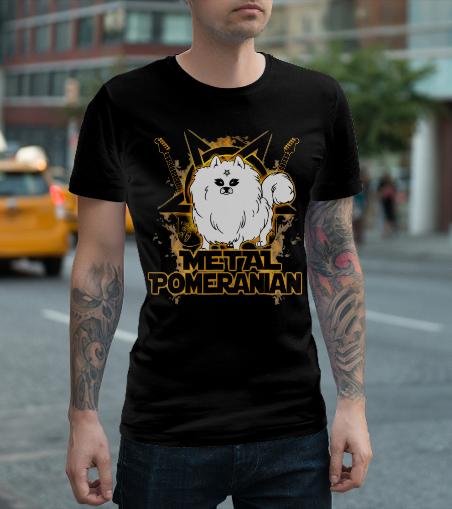 Hail Satan Metal Pomeranian Rock N Roll With Star And Guitars T-Shirt