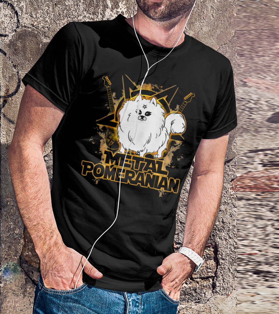 Hail Satan Metal Pomeranian Rock N Roll With Star And Guitars T-Shirt