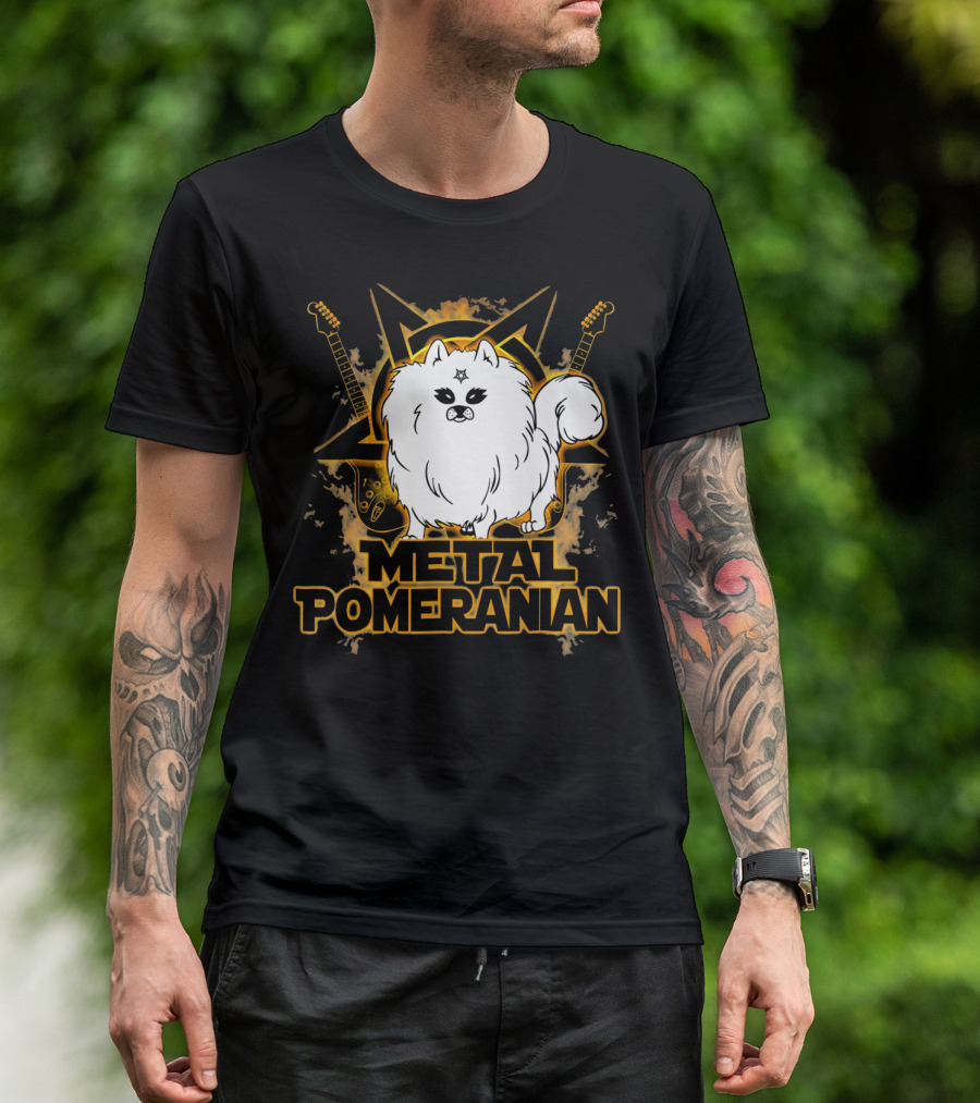 Hail Satan Metal Pomeranian Rock N Roll With Star And Guitars T-Shirt