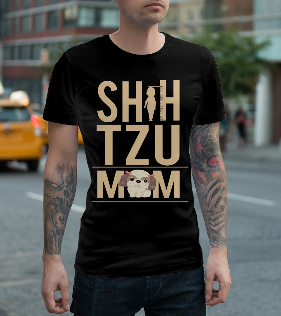Shih Tzu Mom With Silhouette And Cute Shih Tzu Puppy T-Shirt