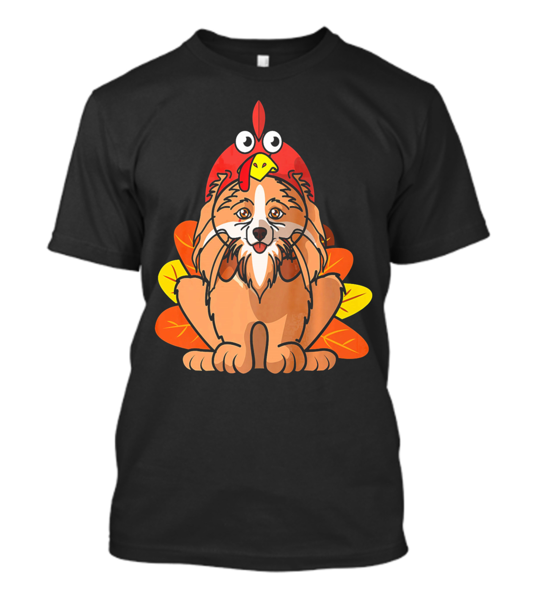 Happy Thanksgiving Pomeranian Turkey Dog With Colorful Feathers T-Shirt