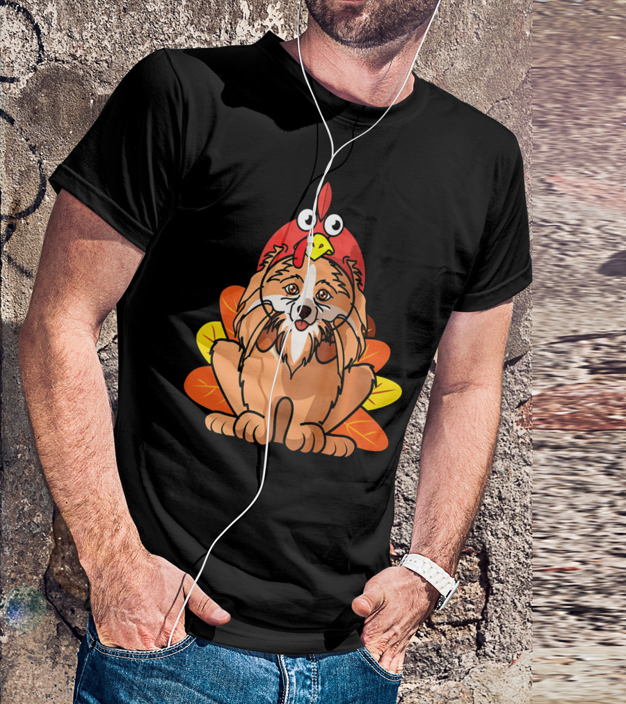 Happy Thanksgiving Pomeranian Turkey Dog With Colorful Feathers T-Shirt