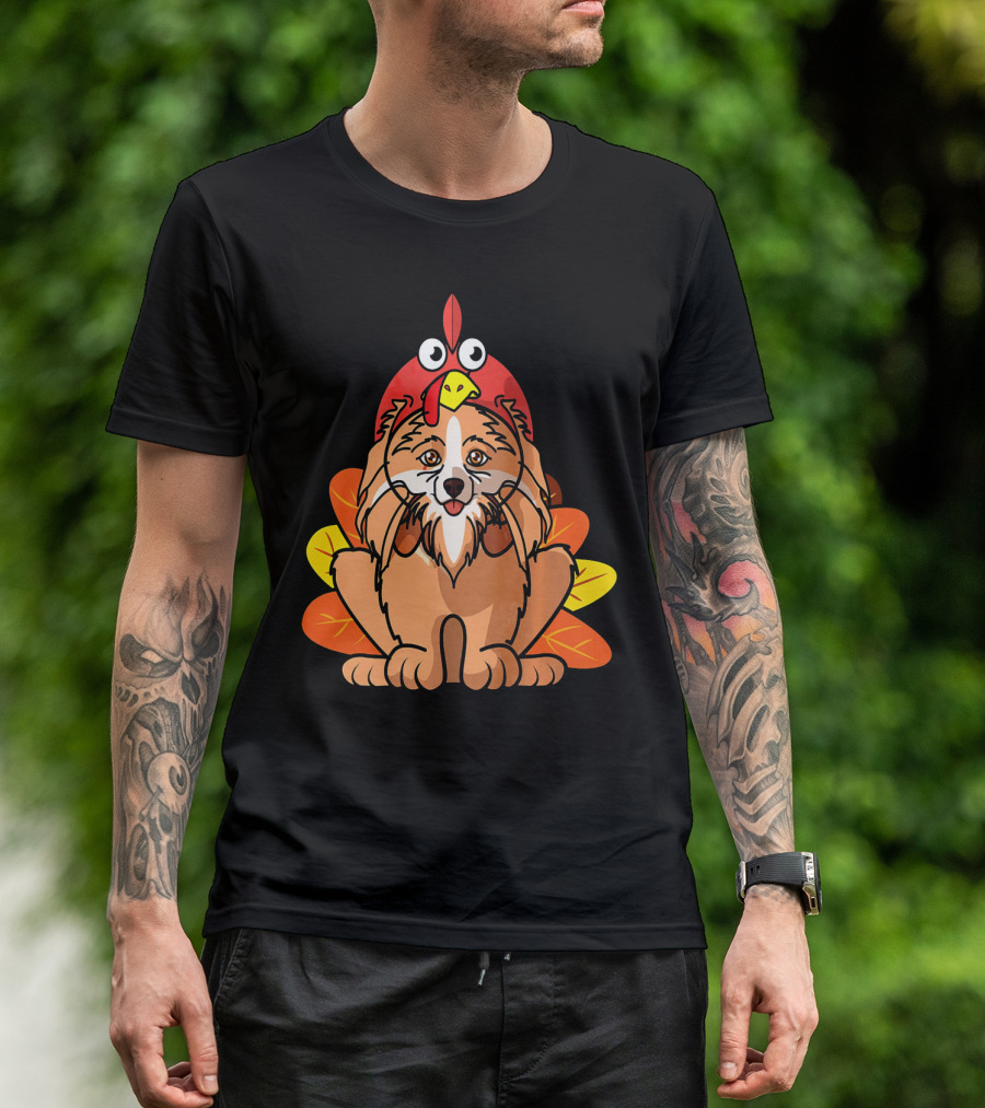Happy Thanksgiving Pomeranian Turkey Dog With Colorful Feathers T-Shirt