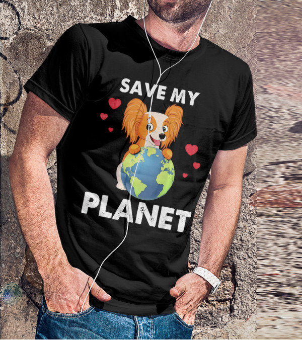 Hearts Papillon Dog Save My Planet Love Earth T-Shirt
