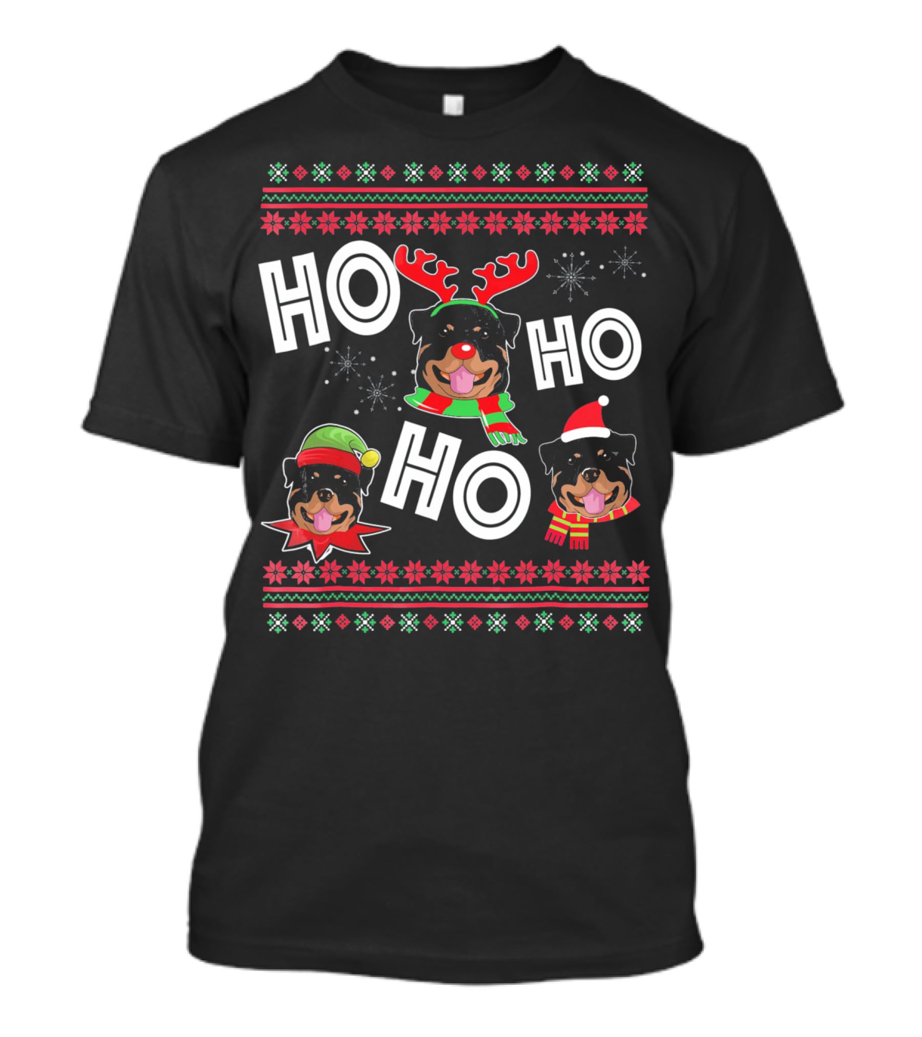 HO HO HO Rottweiler Christmas Reindeer Funny Dog T-Shirt