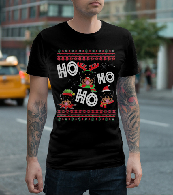 HO HO HO Rottweiler Christmas Reindeer Funny Dog T-Shirt