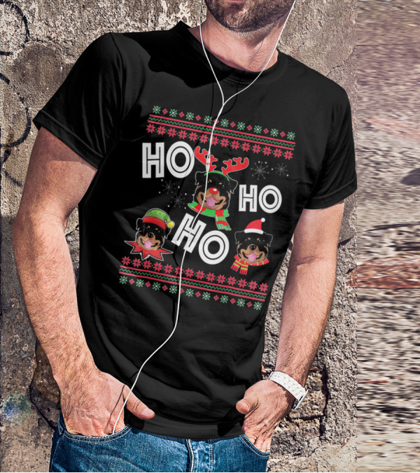 HO HO HO Rottweiler Christmas Reindeer Funny Dog T-Shirt