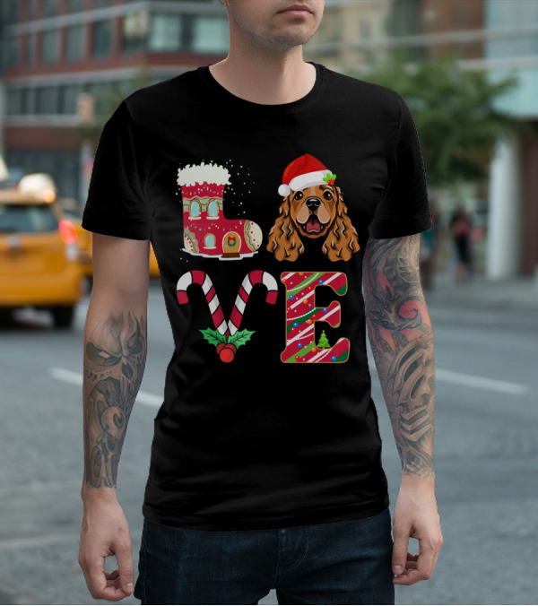 I Love My English Cocker Spaniel Christmas Candy Cane Santa Hat T-Shirt