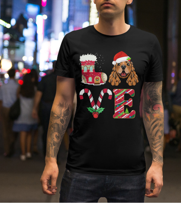 I Love My English Cocker Spaniel Christmas Candy Cane Santa Hat T-Shirt