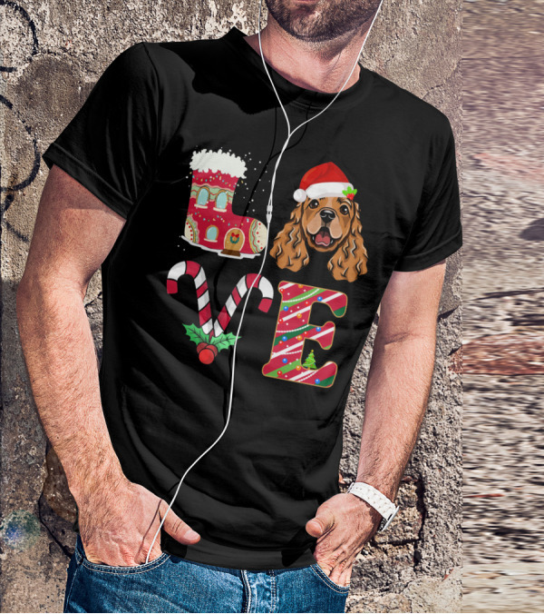I Love My English Cocker Spaniel Christmas Candy Cane Santa Hat T-Shirt