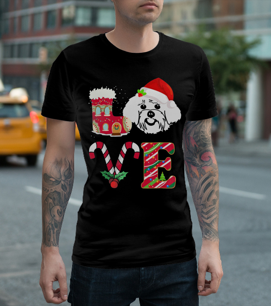 I Love My Maltese Christmas Candy Cane Gingerbread Santa Hat T-Shirt
