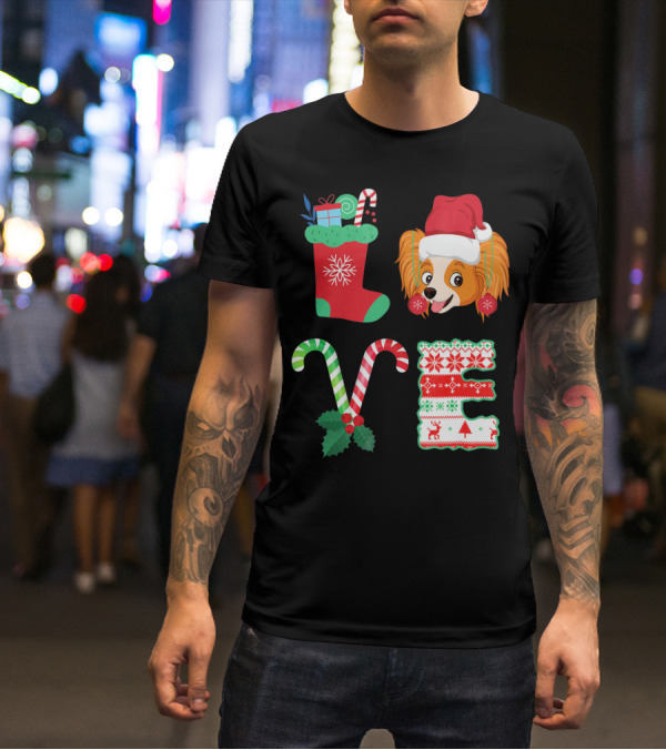 I Love My Papillon Christmas Dog Holiday Decorations T-Shirt