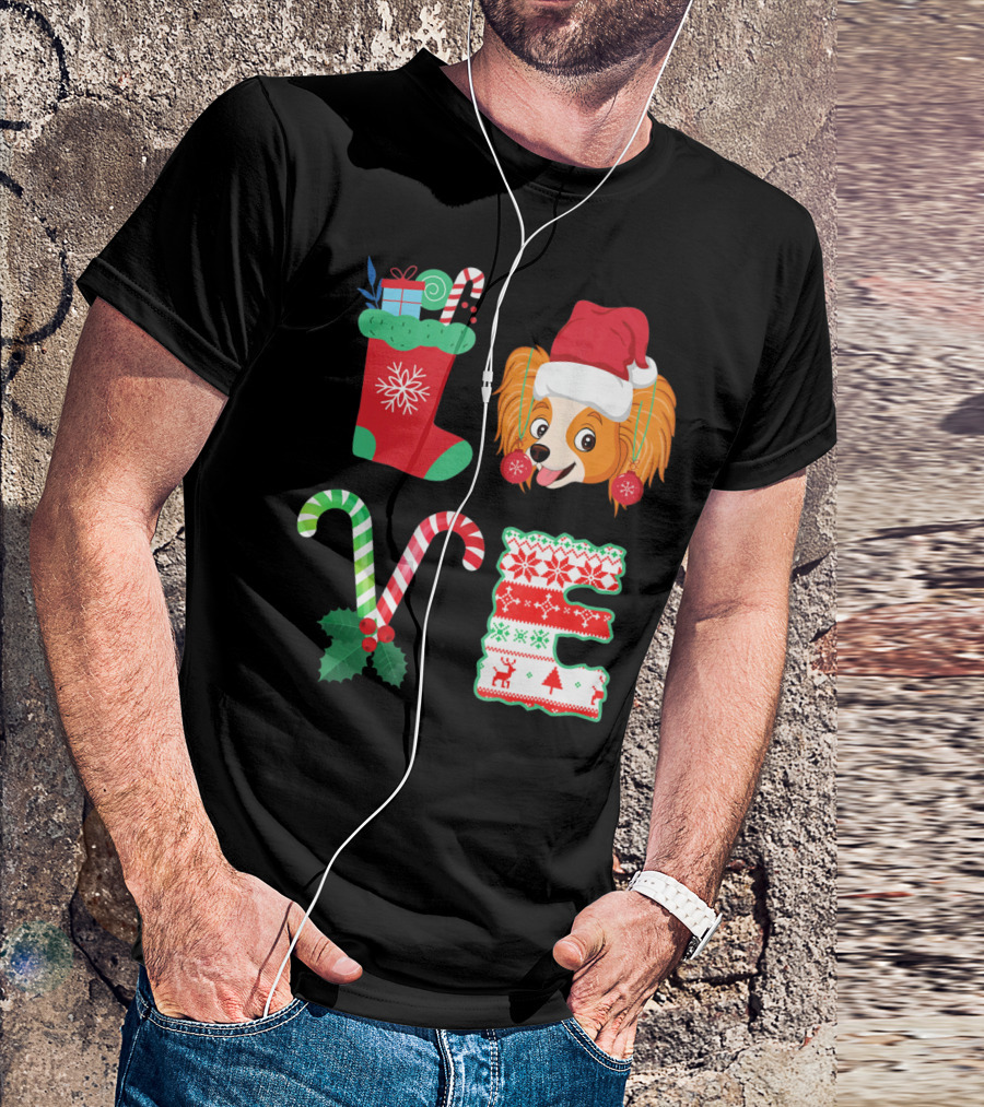 I Love My Papillon Christmas Dog Holiday Decorations T-Shirt
