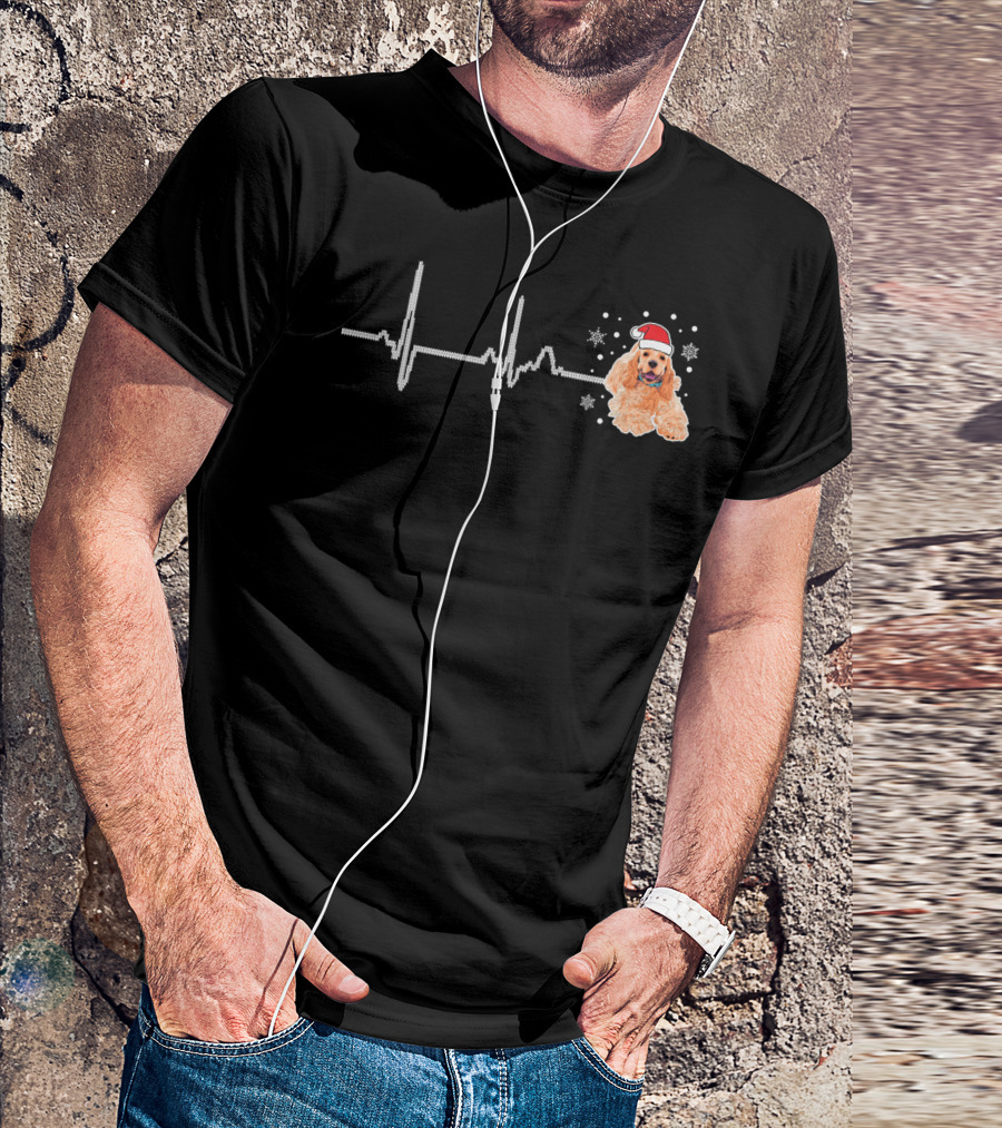 I Love My Soft Cocker Spaniel Heartbeat Dog Pajama Santa Hat T-Shirt