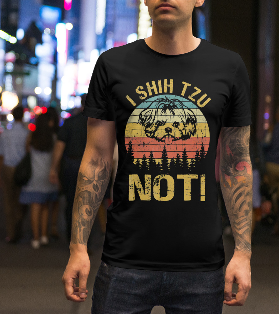 I Shih Tzu Not Vintage Shih Retro Dog Forest Stripes T-Shirt