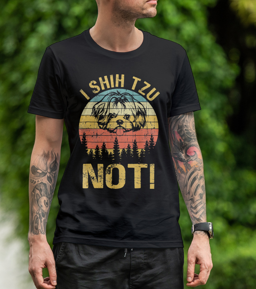I Shih Tzu Not Vintage Shih Retro Dog Forest Stripes T-Shirt