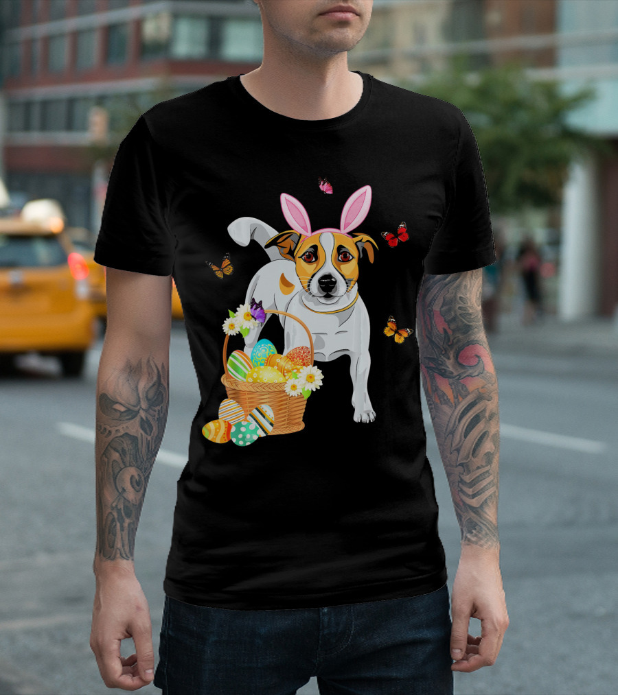 Jack Russell Bunny Hat Easter Eggs Basket Butterflies T-Shirt