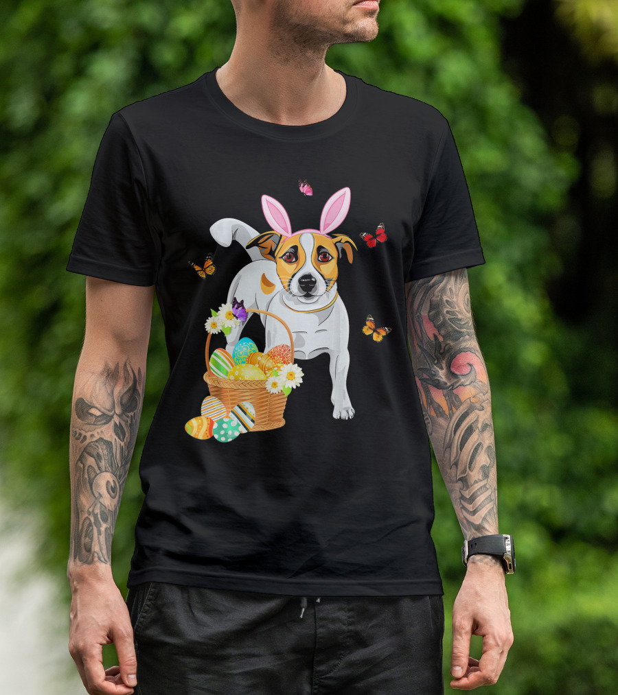 Jack Russell Bunny Hat Easter Eggs Basket Butterflies T-Shirt