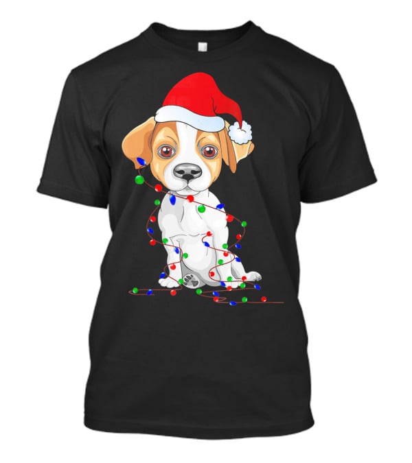 Jack Russell Christmas Lights Decoration Santa Hat T-Shirt