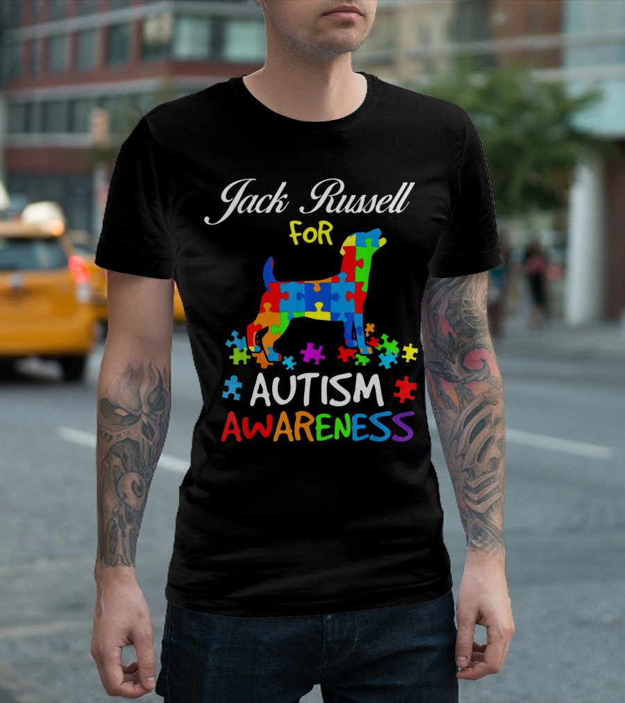 Jack Russell Dog for Autism Awareness Puzzle Pieces T-Shirt